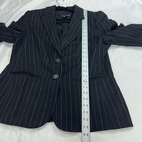 Escada Black Pinstriped Two Button Closure Blazer 42 12 L - Picture 5 of 13